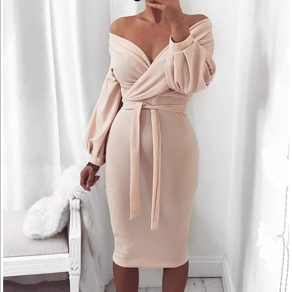 Cozy creme off the shoulder dress